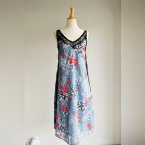 EXPRESS Romantic Blue Floral Lace Trimmed Slip Dress Size 2